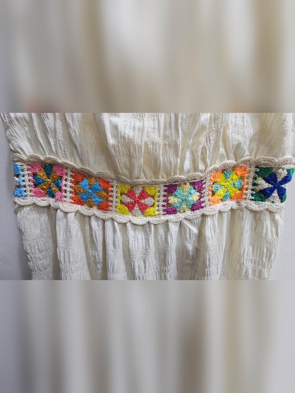 Beautiful Cream Spaghetti-Strap Tiered Dress with Multicolor Embroidered Waist - Picture 4 of 7
